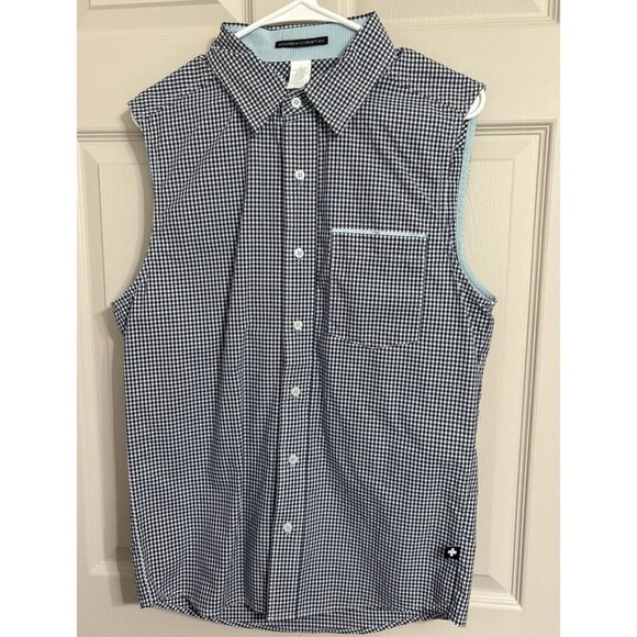 Andrew Christian Gingham Sleeveless Button Up Shirt Mens Size Medium Tapered - Picture 1 of 5
